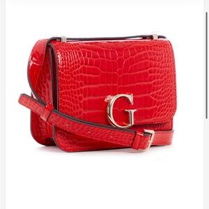 Guess red Corily red crock print mini crossbody flap bag